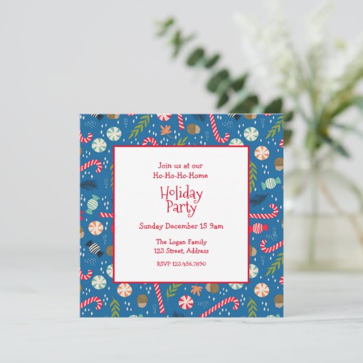 Ho-Ho-Ho-me Holiday Sweets Pattern Invitation Kaart (Staand voorkant)