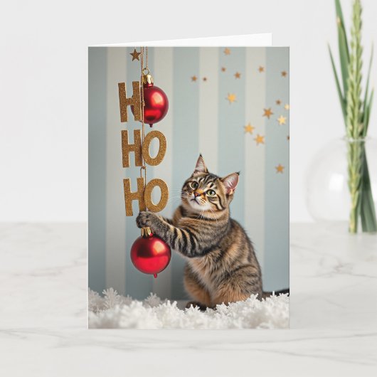 Ho Ho Ho Meowry Christmas Cat Kaart (Voorkant)