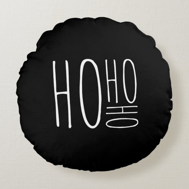 HO HO HO Merry Christmas Black Chic Farmouse Style Rond Kussen (Voorkant)