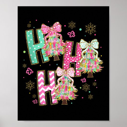 Ho Ho Ho Merry Christmas Coquette Bow Xmas Trees H Poster (Voorkant)