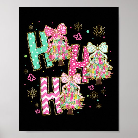 Ho Ho Ho Merry Christmas Coquette Bow Xmas Trees H Poster (Voorkant)