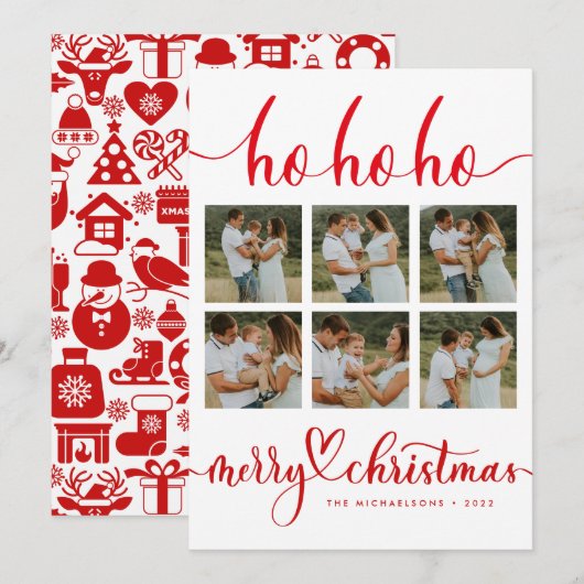 HO HO HO MERRY CHRISTMAS voegt uw fotocollage toe (Voorkant / Achterkant)