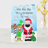 Ho Ho Ho Merry kerstkerstkerstman en Elf in de gev Kaart (Gele Bloem)