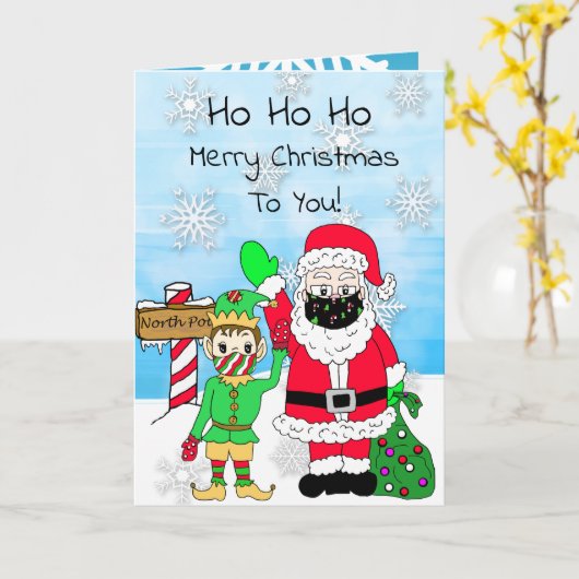 Ho Ho Ho Merry kerstkerstkerstman en Elf in de gev Kaart (Gele Bloem)