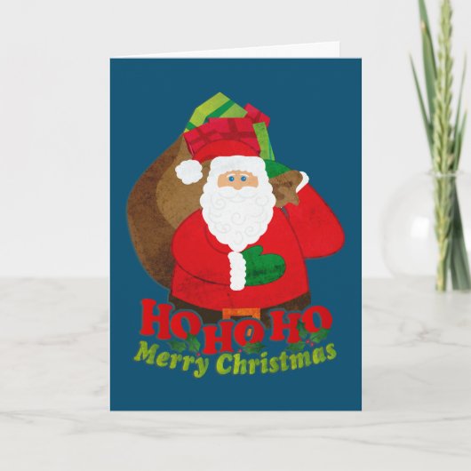 Ho Ho Ho Merry kerstsanta sack navy card Feestdagen Kaart (Voorkant)