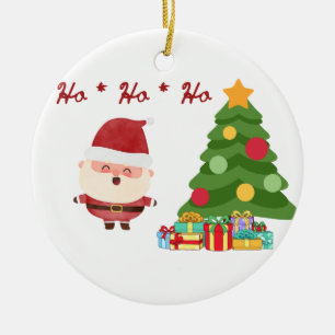 Ho, Ho, Ho met Sinterklaas en Boom op een  Keramisch Ornament