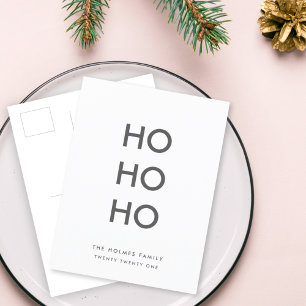 Ho Ho Ho   Minimale, eenvoudige, witte kerst Feestdagenkaart