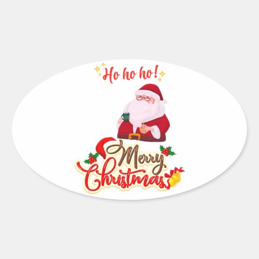 Ho Ho Ho Ovale Sticker (Voorkant)