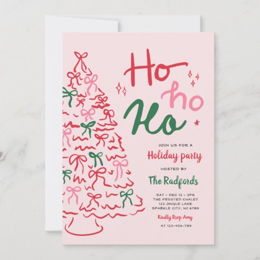Ho Ho Ho Party Hand getrokken kerstfeest Kaart (Voorkant)