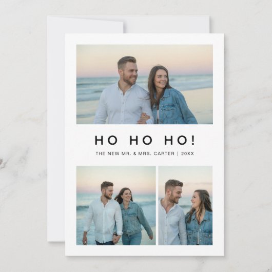 Ho Ho Ho Pas getrouwd Kerststrand Fotokaart Feestdagenkaart (Voorkant)