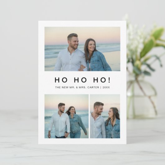 Ho Ho Ho Pas getrouwd Kerststrand Fotokaart Feestdagenkaart (Staand voorkant)