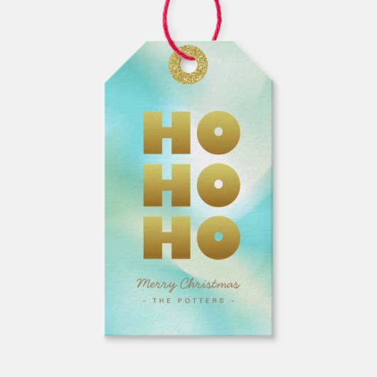 Ho Ho Ho | Pastel Groen Gradiënt & Goud Cadeaulabel (Voorkant)