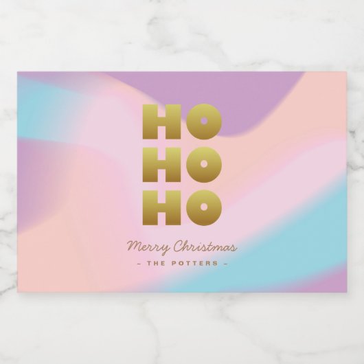 Ho Ho Ho | Pastel Roze Gradient & Gouden Kerstmis Likeurfles Etiket (Enkel label)
