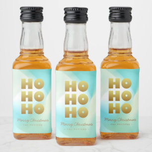 Ho Ho Ho   Pastelgroene Gradiënt & Goud Likeurfles Etiket