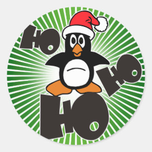 Ho Ho Ho - Penguin - vrolijke kerstmis + uw ruggen Ronde Sticker