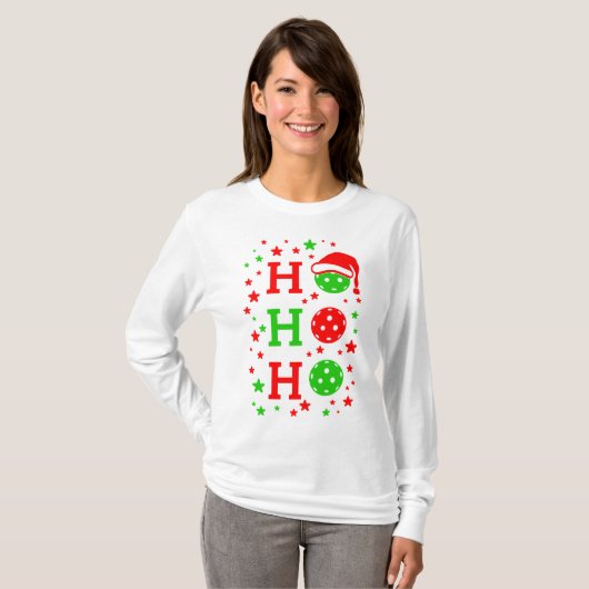 Ho, Ho, Ho Pickleball Kerstmis T-shirt (Voorkant volledig)