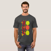 Ho Ho Ho Pickleball Retro Kerstmis T-shirt (Voorkant volledig)