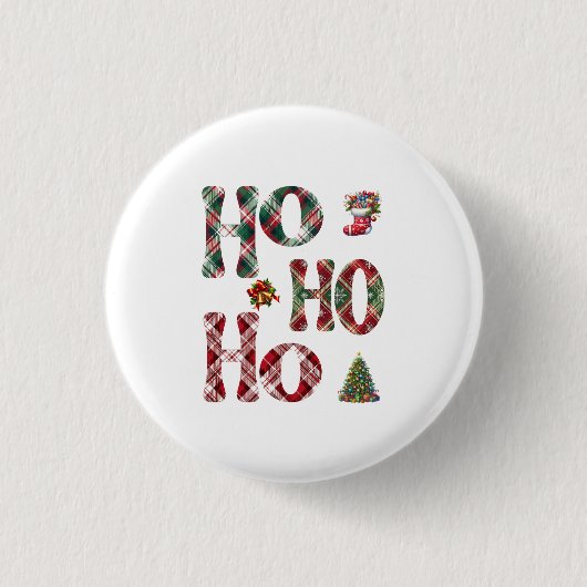 Ho Ho Ho Plaid Kerstmis Ronde Button 3,2 Cm (Voorkant)