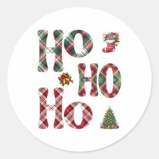 Ho Ho Ho Plaid Kerstmis Ronde Sticker