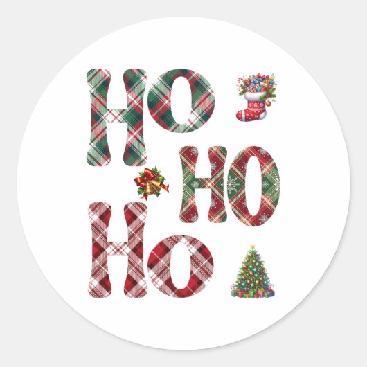 Ho Ho Ho Plaid Kerstmis Ronde Sticker (Voorkant)