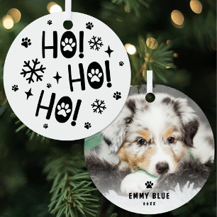 Ho Ho Ho Pootafdruk Hond Dierenfoto Metalen Ornament