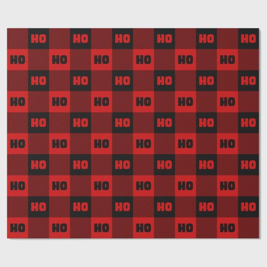 Ho Ho Ho Red & Black Chic Christmas Buffalo Plaid Cadeaupapier (Vlak)