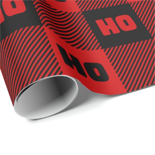 Ho Ho Ho Red & Black Chic Christmas Buffalo Plaid Cadeaupapier (Rol Hoek)