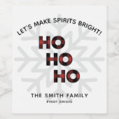 Ho Ho Ho Red Buffalo Plaid Wijn Etiket (Enkel label)