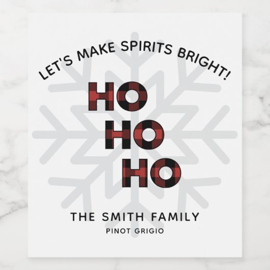 Ho Ho Ho Red Buffalo Plaid Wijn Etiket (Enkel label)