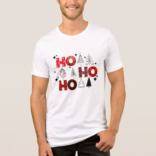 Ho Ho Ho Red Kerstbomen WinterFeestdagen Tri-Blend Shirt (Voorkant)