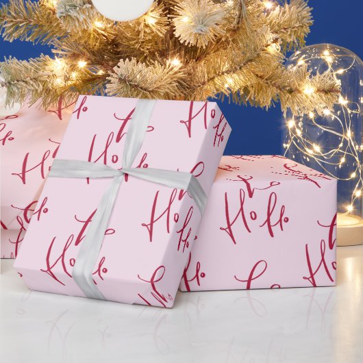 Ho Ho Ho Red Script Holiday Gift Wrapping Paper Cadeaupapier (Feestdagen)