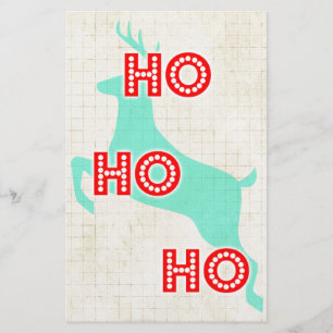 ho ho ho rendier rood blauw kerst vintage briefpapier