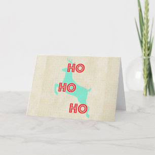 ho ho ho rendier rood blauw kerst vintage feestdagen kaart