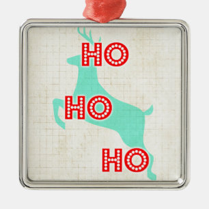 ho ho ho rendier rood blauw kerst vintage metalen ornament