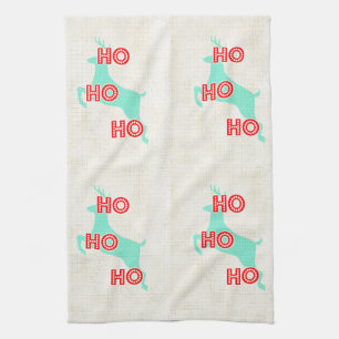 ho ho ho rendier rood blauw kerst vintage theedoek