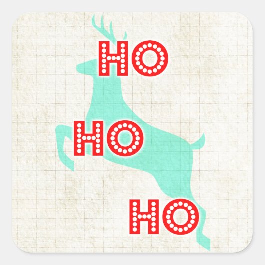ho ho ho rendier rood blauw kerst vintage vierkante sticker (Voorkant)