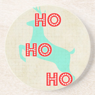 ho ho ho rendier rood blauw kerst vintage zandsteen onderzetter