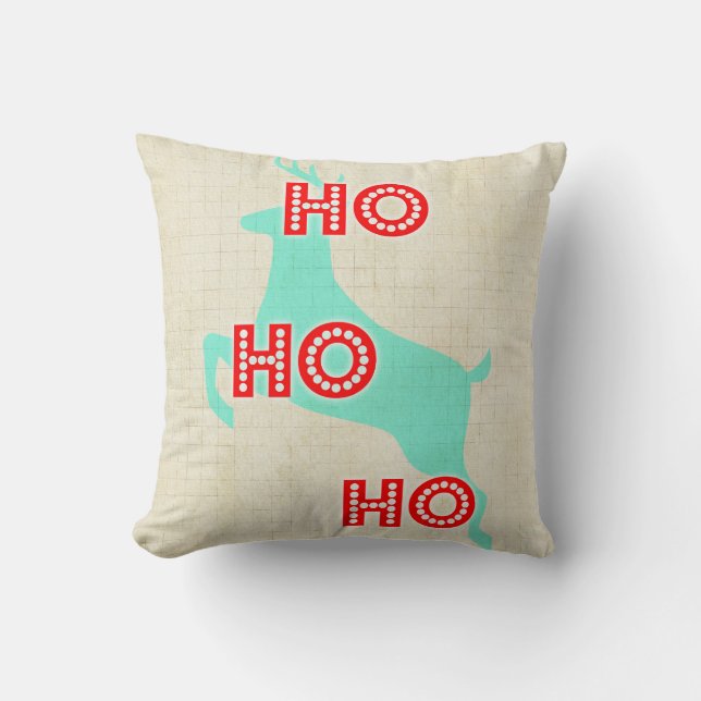 ho ho ho rendier rood blauw kerstmis kussen (Voorkant)