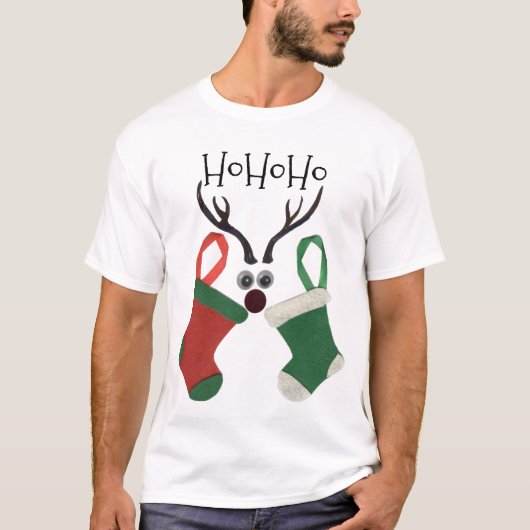 Ho Ho Ho Rendier Sokken: Leuk Kerst T-Shirt (Voorkant)