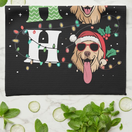 Ho Ho Ho Retrievers Gouden Kerstmis Theedoek (Gevouwen)