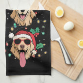 Ho Ho Ho Retrievers Gouden Kerstmis Theedoek (Quarter Fold)