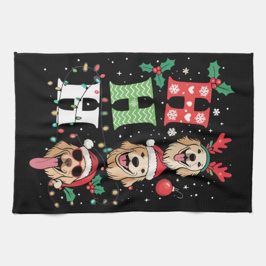 Ho Ho Ho Retrievers Gouden Kerstmis Theedoek (Horizontaal)