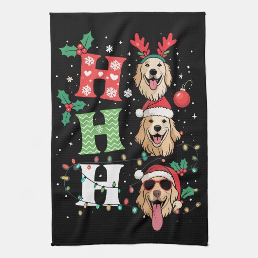Ho Ho Ho Retrievers Gouden Kerstmis Theedoek (Verticaal)