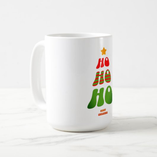 Ho Ho Ho Retro Christmas Tree Mug Koffiemok (Voorkant links)