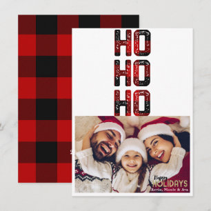 HO HO HO Rode Buffalo Geruite Kerst Fotokaart Kaart