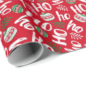 Ho Ho Ho Rode & Groene Kerstballen Cadeaupapier (Rol Hoek)