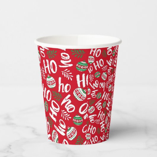 Ho Ho Ho Rode & Groene Kerstballen Rood Papieren Bekers (Links)