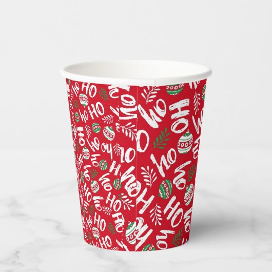 Ho Ho Ho Rode & Groene Kerstballen Rood Papieren Bekers (Rechts)