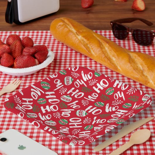 Ho Ho Ho Rode & Groene Kerstballen Rood Papieren Bordje (Picknick)