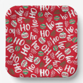 Ho Ho Ho Rode & Groene Kerstballen Rood Papieren Bordje (Voorkant)